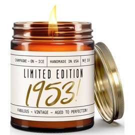72nd Birthday Gifts for Women - 'Limited Edition 1953' Soy Candle, w/Champagne on Ice I 72 Birthday Gifts for Women I 72nd Birthday Gift for Her Ideas I 9oz Reusable Jar, 50Hr Burn, Made in USA