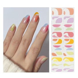 Wahrshei Semi Cured Gel Nail Strips, 20pcs Colorful French Lump Gel Nail Stickers Work with UV, Gel Nail Wrapsfor Home Nail Art DIY, Easy to Use and Remove