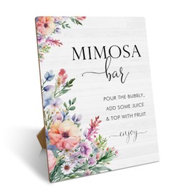 Mimosa Bar Sign, Wildflowers Bridal Shower Mimosa Bar Supplies, Boho Floral Wedding Bar Decor With Stand, Wooden Tabletop Sign For Engagement Birthday Baby Shower Christmas Party, 10