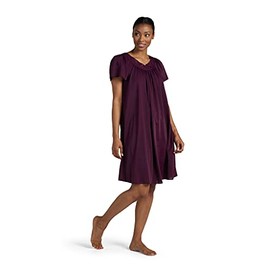 Miss Elaine Tricot Nightgown, Short Sleep Dress With Comfortable Lightweight Fabric, Flutter Sleeves (Medium, Eggplant)