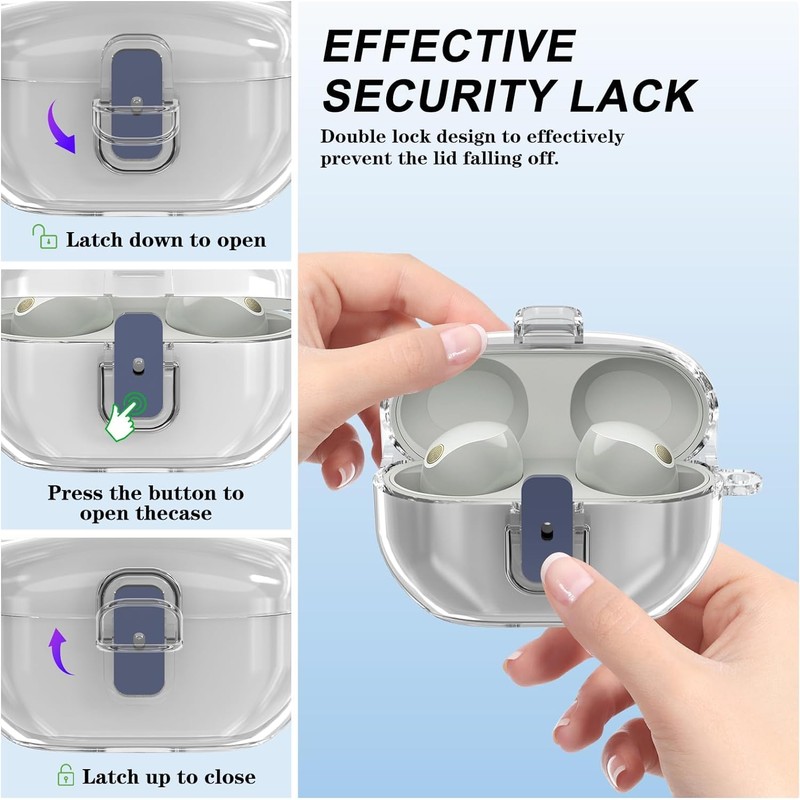 XYMJT Secure Lock Clear Case Compatible with Sony WF-1000XM5(2023) -