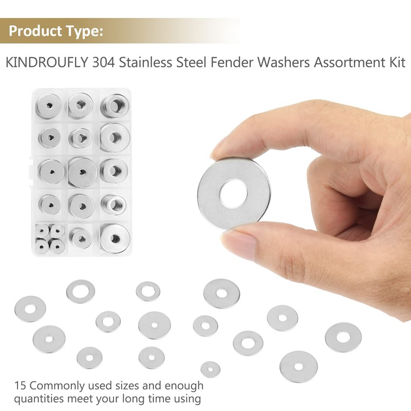 Kindroufly 270 Pieces 15 Sizes Large Fender Washers Assortment Kit,