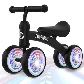 bobike Baby Balance Bike Toy for kids, Colorful 4-Wheel No Pedal Bicycle for Toddlers, Best First Birthday Gift, Walker Toy for Boys & Girls - Color: Black-Light