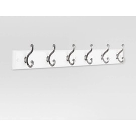 Threshold 27" Scroll 6 Hook Coat Hat Rack Rail Elegant - White/Satin Nickel New
