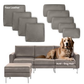 9p Patio Cushion Covers Anti Cat Scratch Leather Outdoor Cushion Covers Replacement 100% Waterproof with Zipper for 4p Patio Furniture, Slipcover for Outdoor Furniture Cushions Taupe, Cover Only