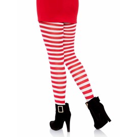 Leg Avenue Nylon Stripe Tights (White/Red)