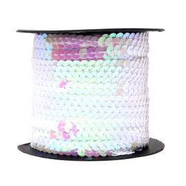Mandala Craft 6mm Flat Sequin Strip White Sequins on a Roll - White Sequin Trim by The Yard - 100 Yds String Metallic Sequin Strand for Crafts Sequin Fringe Sewing
