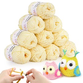 Crochet Yarn 10Pcs x 25g Yellow Knitting Cotton Yarn Wool for Crochet Kits for Beginners Adults Yarn for Crochet Knitting and Crafts-Baby Yellow