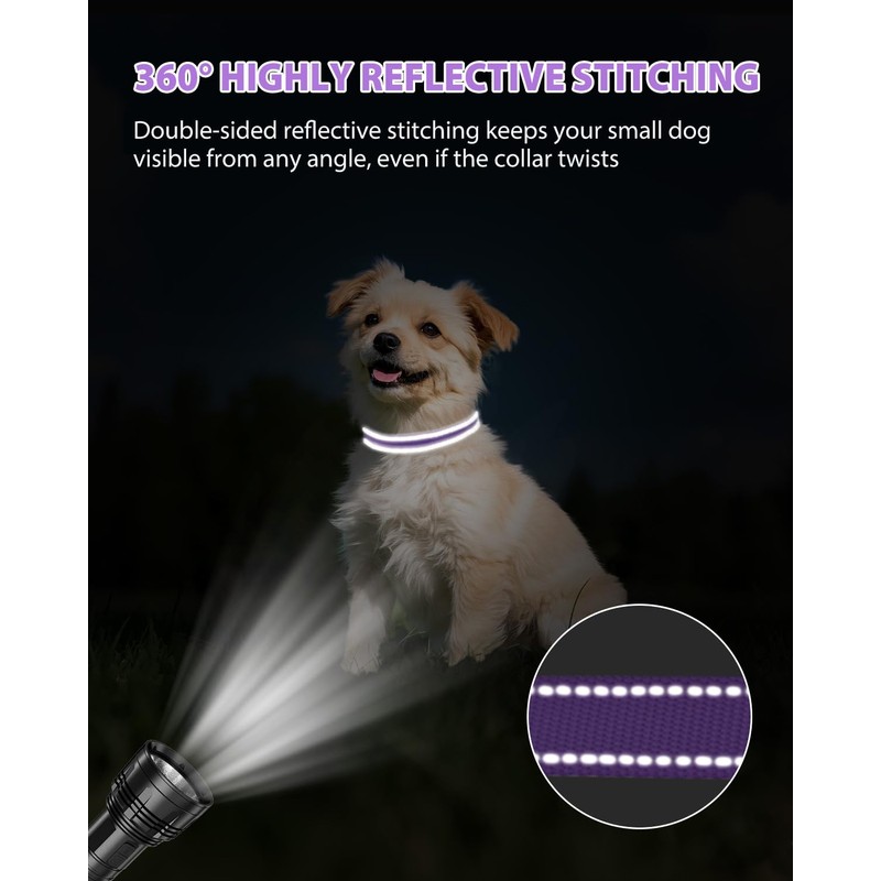 Joytale Dog Collars for Small Dogs, Feather-Light Double-Sided Reflective Nylon