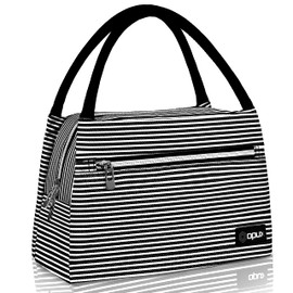 OPUX Lunch Bag for Women, Insulated Lunch Box Tote for Girls Work Adult School, Small Reusable Cooler Bag Lunch Container Food Tote for Travel Picnic, Fits 11 Cans, Stripe Black