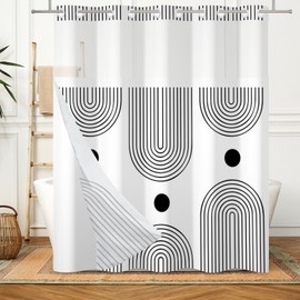Hookless Shower Curtain with Snap in Liner Boho No Hook Shower Curtain with Liner Black and White Mid Century Arch Shower Curtains for Bathroom Hotel Double Shower Curtain Washable 71x74 Inch