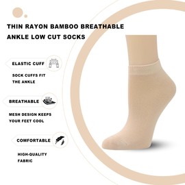Thin Rayon Bamboo Breathable Ankle Socks Soft Low Cut Athletic Sock Lightweight Ladies Mesh Sock 6 Pairs (US, Alpha, Large, Regular, Regular, Khaki)