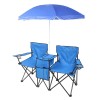 Portable Outdoor Blue 2-Seater Folding Chair with Removable Sun UmbrellaColor: