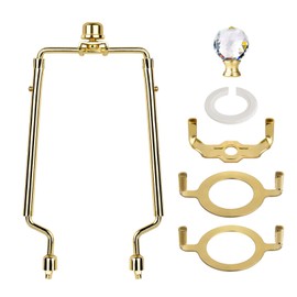 WEAVERBIRD Lamp Harp Holder, 7 8 9 10 Inch Adjustable Lamp Shade Parts, Lamp Shade Bracket with 3/8 Standard Saddle, E14 E26 E27 Light Base UNO Fitter Adapter and Lamp Finial (Gold)