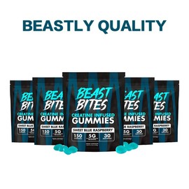 HINRQN Beast Bites Creatine Gummies – 5 g Creapure Creatine Monohydrate, 150 ct | Blue Raspberry, NSF Certified, Vegan, Non-GMO, Gluten-Free, USA-Made
