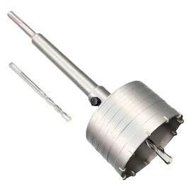 3-3/4" Concrete Hole Saw, 95mm Tungsten Steel Core Bit for Cinder Block, Brick, Rock, Plank Walls for Pipes or mini Split Lines, with SDS Plus Shank and 2 Center Positioning Drill Bits.
