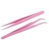 Onwon 2 Pcs Pink Stainless Steel Tweezers for Eyelash Extensions,
