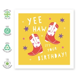 Central 23 Western Birthday Card - Yeehaw It's Your Birthday - Cowboy Boots - Greeting Cards for Uncle Aunt Dad Grandad - Comes with Funny Stickers