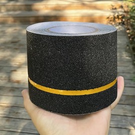 Anti Slip Stair Tread with Reflective Yellow Stripe Non Skid Tape Premium Grip Non Slip Tape Black High Traction Adhesive for Stairs Step Indoor/Outdoor (4" X 35Ft, 1)