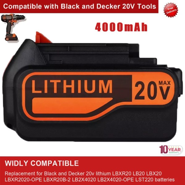 For BLACK+DECKER 4.0Ah 20Volt LB2X4020 Battery FOR Black and Decker