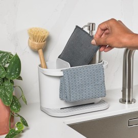 ReBorn - Recycled Sink Tidy - Kitchen Sink Organiser - Two Main Compartments - Integrated Dishcloth Rail - Ribbed, Sloping Base for Draining - Made in Britain (Stone)