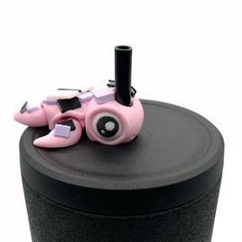 Sip Sidekicks - Articulating 3D Printed Animal Figurines – Pocket-Sized Drinkware Collectibles – Adorable 3D Printed Straw Buddy for Tumbler Cups | Collectible Cup Charm:_Bookish Turtle - Pretty In Pink