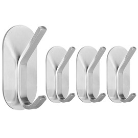 Towel Hook Adhesive Hooks, 4 Pack Towel Racks for Bathroom Stainless Steel Wall Hooks Hanger Towel Holder Heavy Duty Robe Coat Hook for Towel, Coat, Robe, Cloth, Hat (Silver)