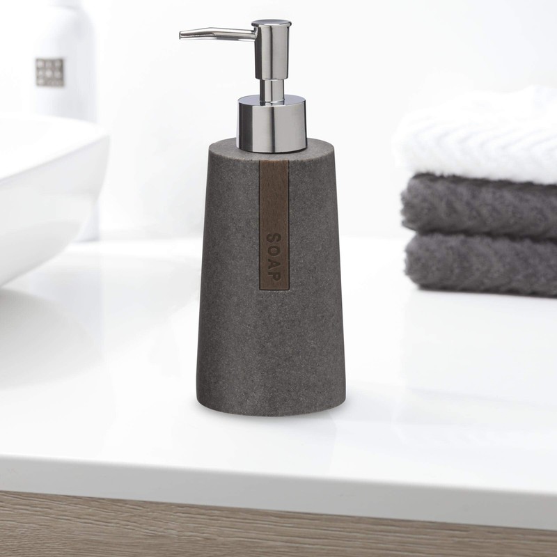 Sealskin Pierra Soap Dispenser, Polyresin, Grey, 7.4 x 18.5 x