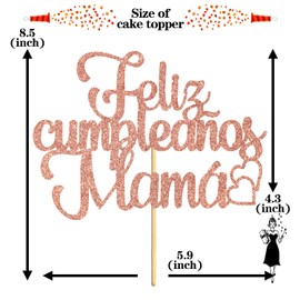 Decoración para tartas de feliz cumpleaños, cumpleaños, cumpleaños, día de la madre, día de la madre, decoración de fiesta de cumpleaños y día de la madre, oro rosa con purpurina