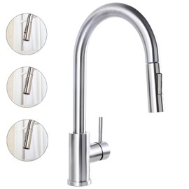 HOTIS Kitchen Sink Faucet Brushed Nickel with Pull Down Sprayer, Single Hole Stainless Steel Bar Faucet, 360° Swivel Pull Out Sink Faucets for Kitchen, Laundry & Bar Sinks