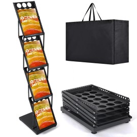 ChoiCARE Literature Catalog Rack, Foldable Magazine Brochure Display Stand, Magazine Floor-Standing with Portable Oxford Bag, for Office Store and Exhibition Trade Show (4 Pockets, Black)