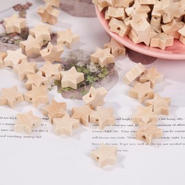 Anevous Pack of 200 Five-Pointed Star, Wooden Beads for Threading, Star Wood Loose Beads Wood Loose Spacer Beads Wooden Beads Accessories for DIY Jewellery Crafts, Bracelet Jewellery Making, Wood
