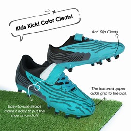 brooman Kids Firm Ground Soccer Cleats Boys Girls Athletic Football Shoes (5 JA,Green Black)