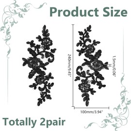 HOBBIESAY 4Pcs Embroidery Sequin Lace Appliques Black Leaf Flowers Patches Polyester Decorative Floral Appliques Dress Gown Sewing Decorations for Fabric DIY Crafting 24x10x0.15cm