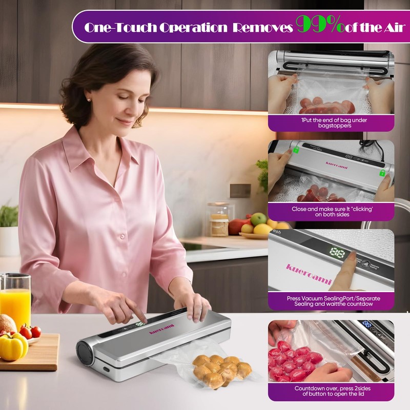 Kueroami Vacuum Sealer - Durable Multi-Use Food Saver Vacuum Sealer