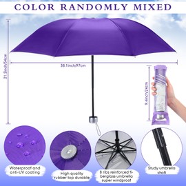 Silkfly 24 Pack Folding Umbrella Windproof Compact Umbrella Colorful Portable Travel Umbrella for Rain Sun Foldable Umbrella Small Lightweight Sturdy Umbrella for Women Men Teens (8 Colors)