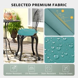 HOMELYSIAN Round Outdoor Chair Cushions, Tufted Bistro Chair Cushions with Ties, Thickened Round Seat Cushion for Patio Furniture, 2 Pack, 15x15 Inch, Teal