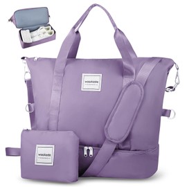 WOOMADA Weekender Bag for Women, Travel Duffel Bags with Shoe Compartment & Wet Pocket, Personal Item Bag for Airlines, Overnight Bag with Toiletry Bag, Sport Gym Tote Bag(grayish purple)