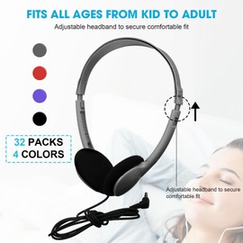 Konohan 30 Pack Headphones Bulk for Kids Classroom Headphones Student Headphones for School Class Set Headphones Adjustable on Ear Headphones Wire Headphones with 3.5 mm Jack for Kids Adults(Grey)