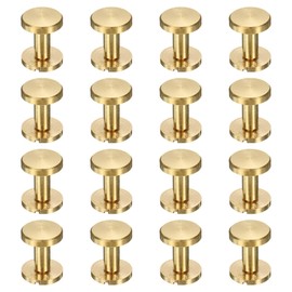 sourcing map 16 Pcs Brass Chicago Screws 14mm Height Flat Head Screw Binding Rivets Post Nail Stud Rivets Fastener for DIY Leather Craft Belt Purse Strap