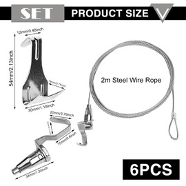 SPORWAY 6 Pcs Stainless Steel Picture Hanging Wire Kit: Silver Picture Rail Hanging System for Picture Hanging, Heavy Duty Picture Hanging Kit, for Wall Art Installation (2m)