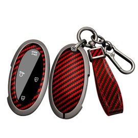 ontto Carbon Pattern Key Case Fit for Hyundai 2024 2025 Key Fob Metal Frame Key Housing Car Key Protector for Ioniq 6 Grandeur GN7 Kona Elantra Azera Sonata Hybrid Santa fe Tucson Santa Cruz,Red