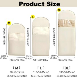 ARAINY Space Saving Hanging Garment Bag with Self Compression Zipper, 2025 New Space Saver Clothes Storage Organizer, Dust Cover Clothes Bags for Down Coat Suit Dress or Jacket (Beige, L)