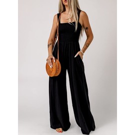 Dokotoo Loose Jumpsuits for Women Overalls Oversized Solid Color Wide Leg One Piece Sleeveless jumpsuit Long Pant Romper with Pockets 2023 Fashion Black Large