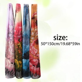 Firtink Pack of 4 Women's Chiffon Scarf, Soft Floral Scarf, Shawls, Stole Scarf, Silky Headscarf, Neckerchiefs, Silk Scarves, Elegant Lightweight Silk Scarf Scarves for Women, Dark blue, light purple,