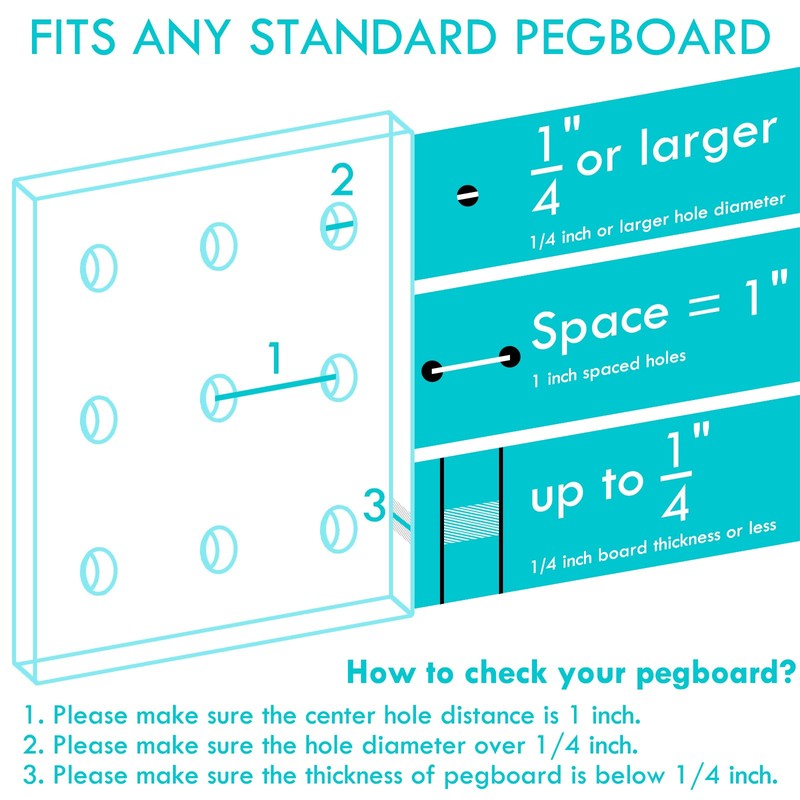 Pegboard Shelf Hooks, 8PACK Metal Utility Hook Set, 1/4 inch