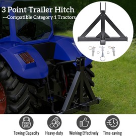 3 Point Trailer Hitch with 2" Receiver Replacement for Category 1 Tractors, Trailer Hitch Tractor Drawbar Adapter for BX, Kubota, John Deere, NorTrac, Kioti(Black) Mixizap