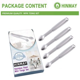 HINMAY Mini Tongs 5-3/4 Inch Stainless Steel Small Serving Tongs, Tiny Kitchen Tong for Appetizers, Tea Party, Coffee Bar, Desserts, Set of 4