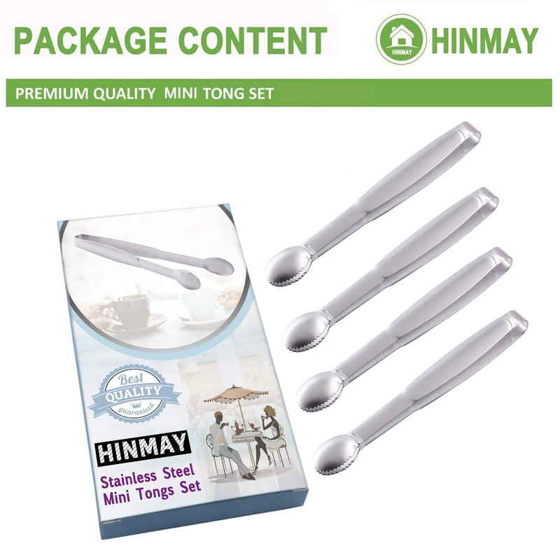 HINMAY Mini Tongs 5-3/4 Inch Stainless Steel Small Serving Tongs,