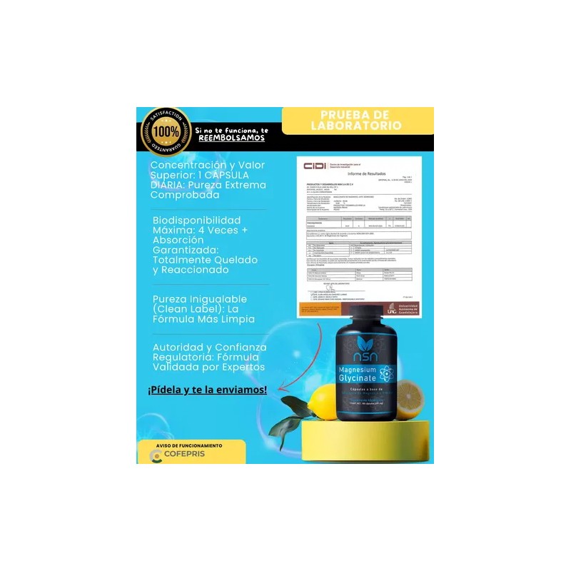 Glicinato de Magnesio NSN 100% Quelado Alta Absorción Vegano 100